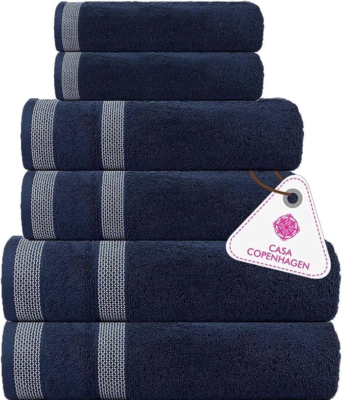 CASA COPENHAGEN Solitaire 6Pcs 100% Egyptian Cotton Large Designer Towels Gift by CASACOPENHAGEN