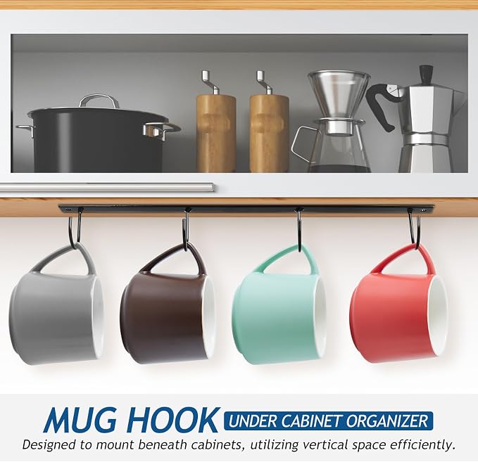 PRETYZOOM Mug Hook Under Cabinet Cup Holder Organizer Rack Space Saving Coffee - Image 3