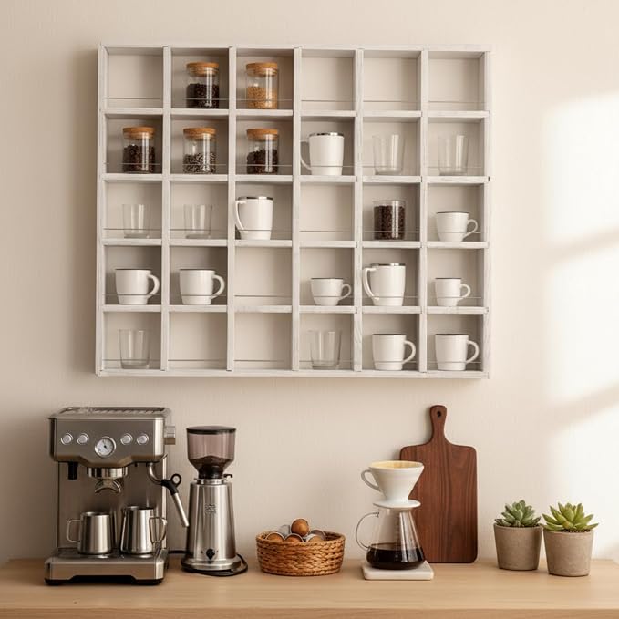 Kigley Oversize Coffee Mug Display Rack Wooden Shelves Rustic Shot Glass - Image 5