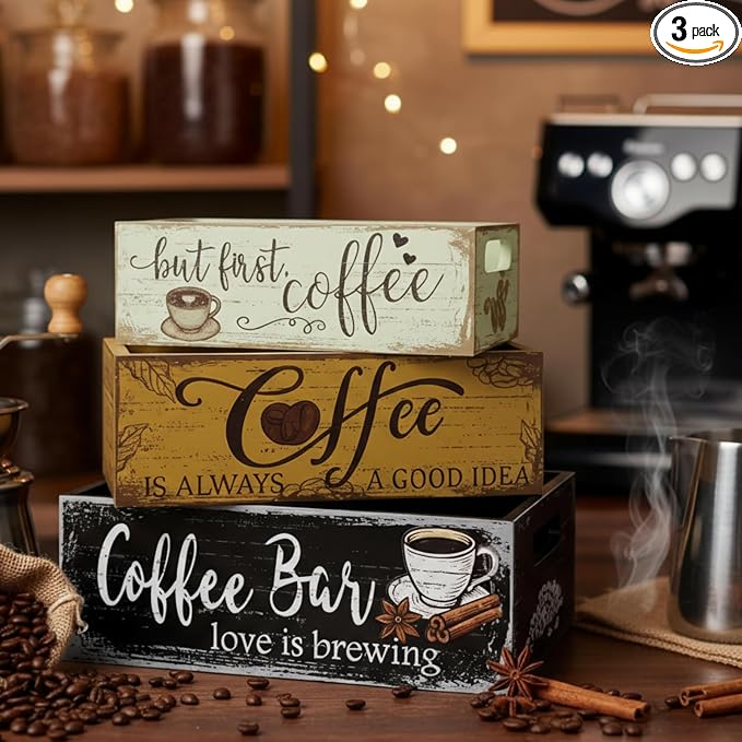 3 Pcs Coffee Station Organizer Wood Countertop Coffee Accessories Organizer by Unknown