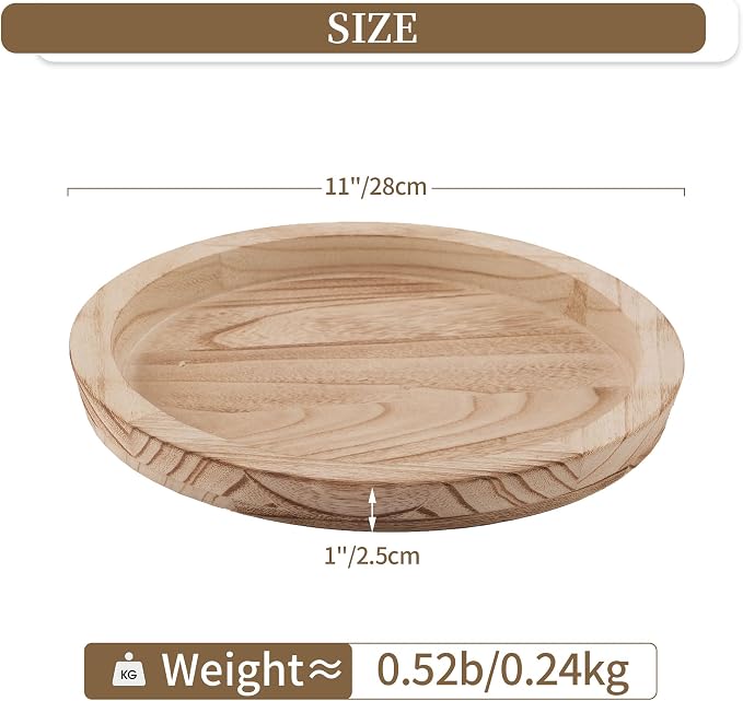 Hanobe Wooden Tray for Coffee Table: Candle Holder Plate Round Decorative - Image 5