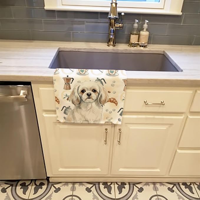 Caroline's Treasures White Tibetan Spaniel Coffee Bar Kitchen Towel Velour - Image 2