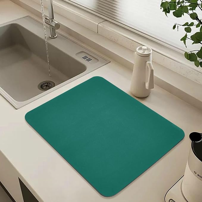 Hunter Green Dish Drying Mat for Kitchen Counter No-slip Rubber Bottom Dish - Image 6