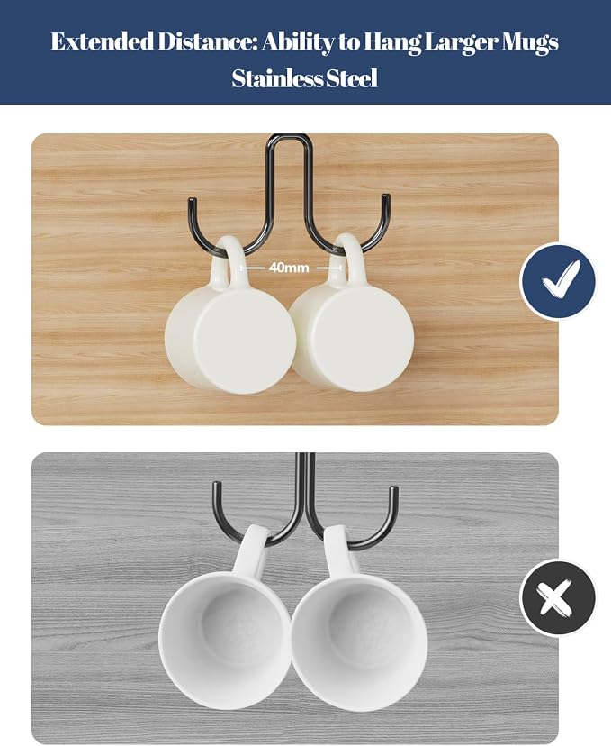 Luckinow Mug Hooks Under Cabinet 3 Pack, Metal Cup Hooks - Image 4