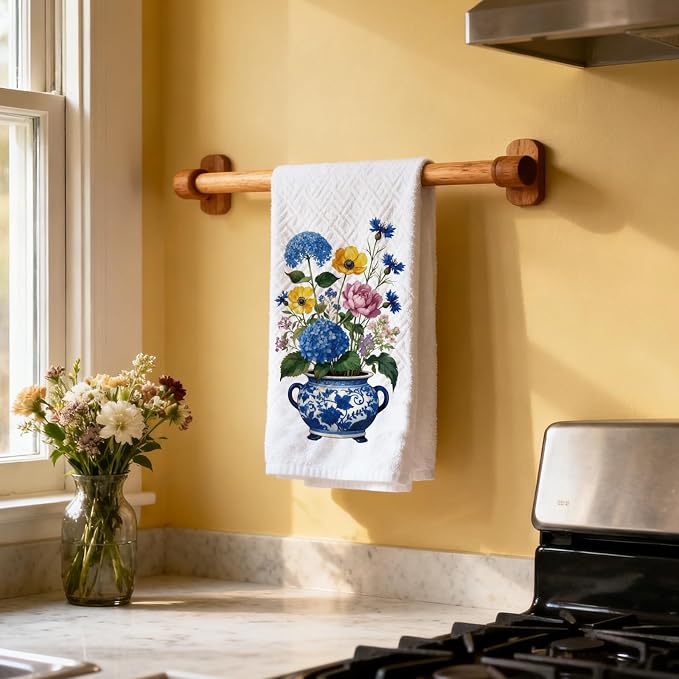 CUTHOLLOW Blue & White Porcelain Bonsai Decorative Kitchen Towels Set of 4 - Image 7