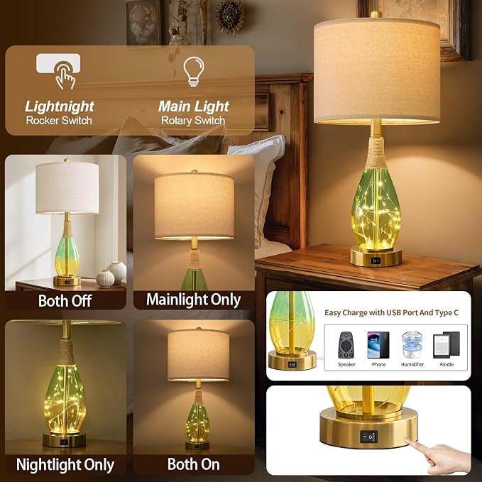 OYEARS 23" Table Lamps Set of 2, Farmhouse Lamps - Image 3