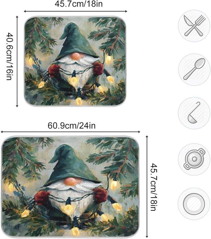 Gnome String Lights Beige Dish Drying Mat Coffee Bar Mat Pad Self Drying Mats - Image 3