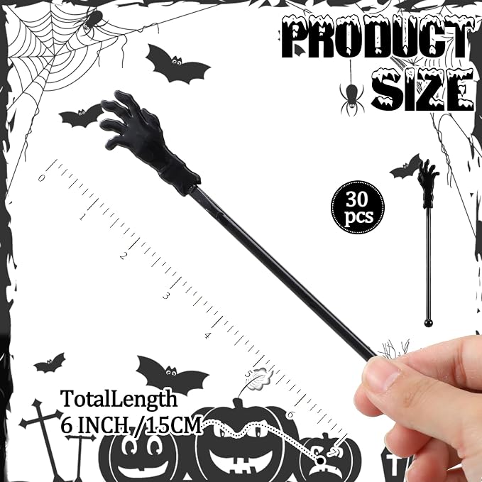 SiliFine 30 Pcs Halloween Swizzle Sticks Plastic Coffee and Cocktail Stirrers - Image 2