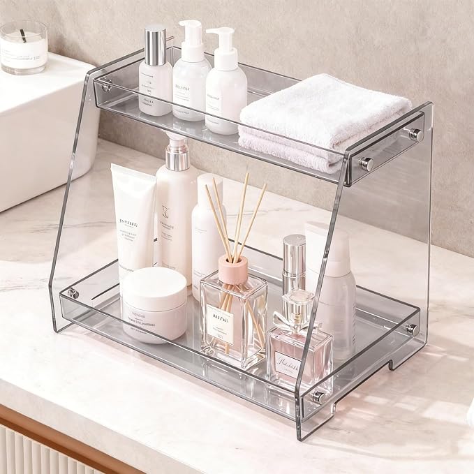 ROYALITA 2 Tier Pink Heart Bathroom Countertop Organizer Display Shelf - Image 2