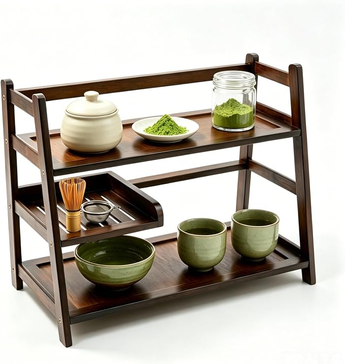 3 Tier Bamboo Matcha & Coffee Station, Countertop Organizer Shelf by Unknown
