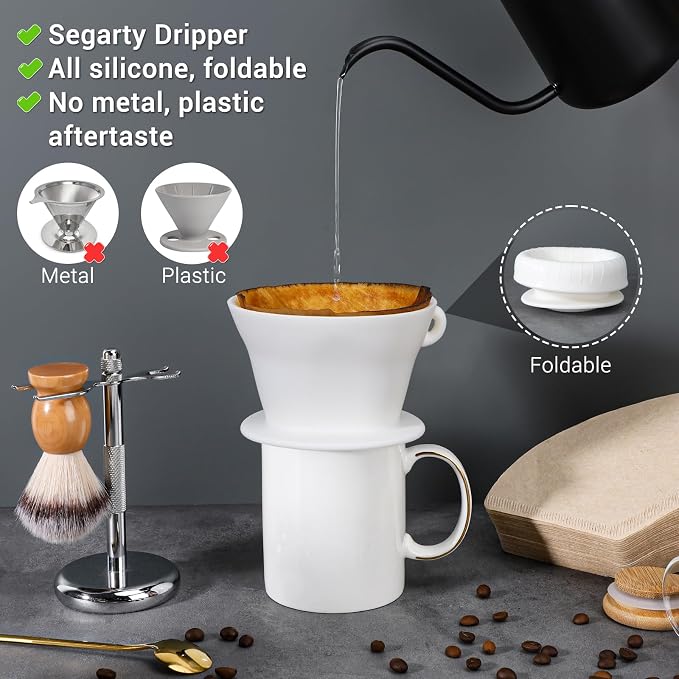 Segarty Camping Coffee Dripper Set, Collapsible White Silicone Coffee Maker - Image 3