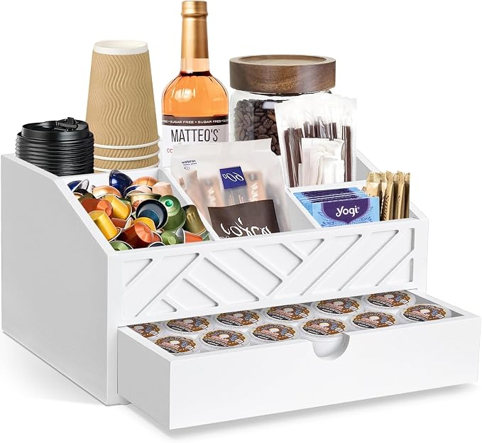 Coffee Bar Organizer with Drawer, Coffee Station Organizer by Jorkol