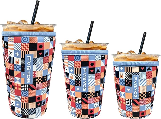 3 Pack Reusable Insulated Neoprene Iced Coffee Sleeves & Coffee Cup Holder by Fvryog