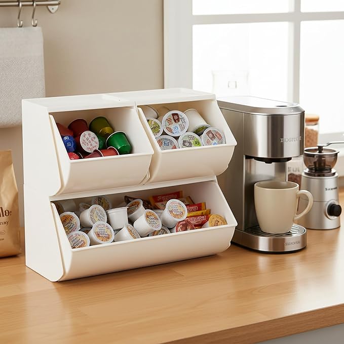 Coffee Pod Holder, 3 Pack, Cream | Plastic Storage Organizer Box, - Image 9