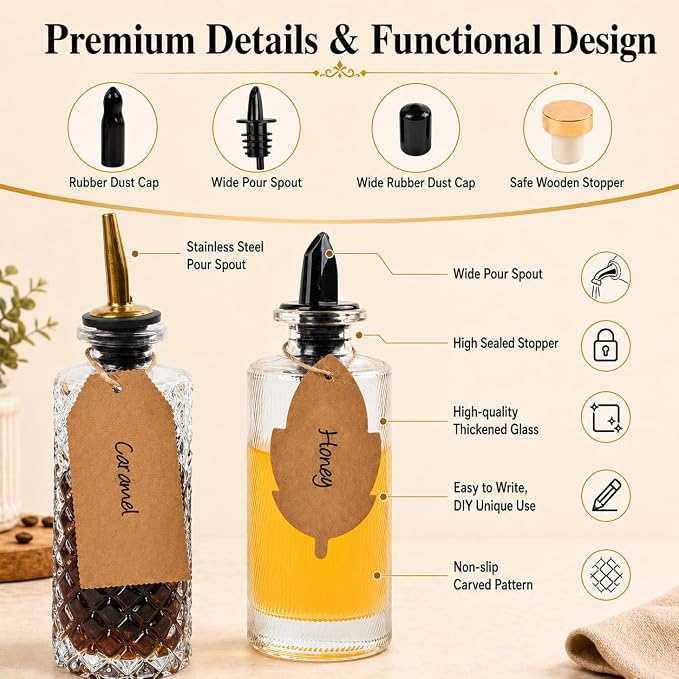 ChezMax Coffee Syrup Dispenser Bottles Set of 4, 5 oz Glass Syrup Bottle - Image 4