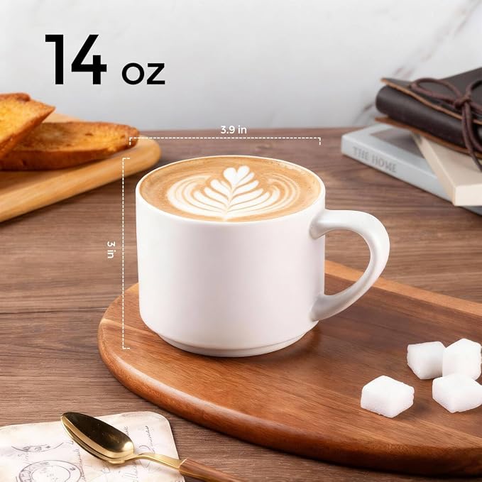 GBhome 14 OZ Coffee Mugs Set of 6, Stackable Ceramic Mugs - Image 2