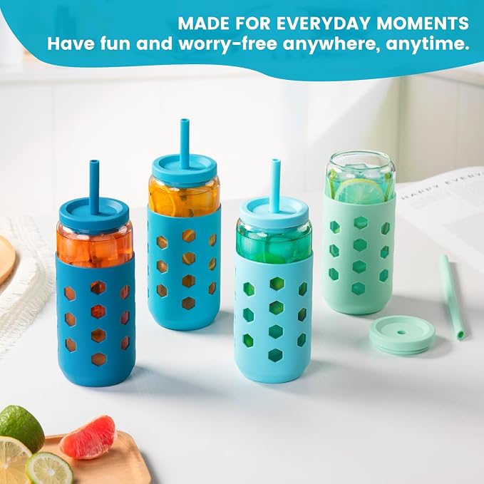 Mrsdry Glass Cups with Lids and Straws, 20oz Drinking Glasses Set with Silicone - Image 9