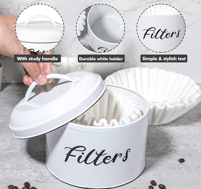Webake Coffee Filter Holder, Farmhouse White Coffee Filter Storage Container - Image 2