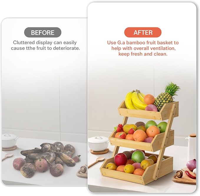 G.a HOMEFAVOR Bamboo Fruit Basket, Fruit Organizer - Image 3
