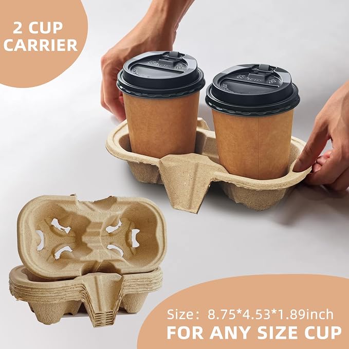 Coffee Cup Holder Disposable Cup Holder Tray, Two Cup Carrier Tray 100 Pack - Image 2