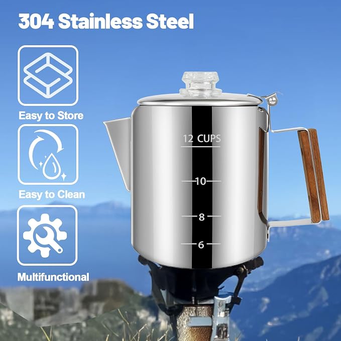 12 Cup Percolator 304 Stainless Steel Coffee Pot Coffee Maker Coffee Machine - Image 4