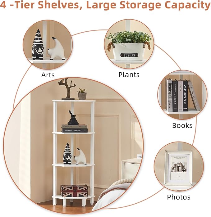 YUFAM 4-Tier Corner Shelf with Sturdy 5-Leg Base, Wooden Corner Bookshelf - Image 9