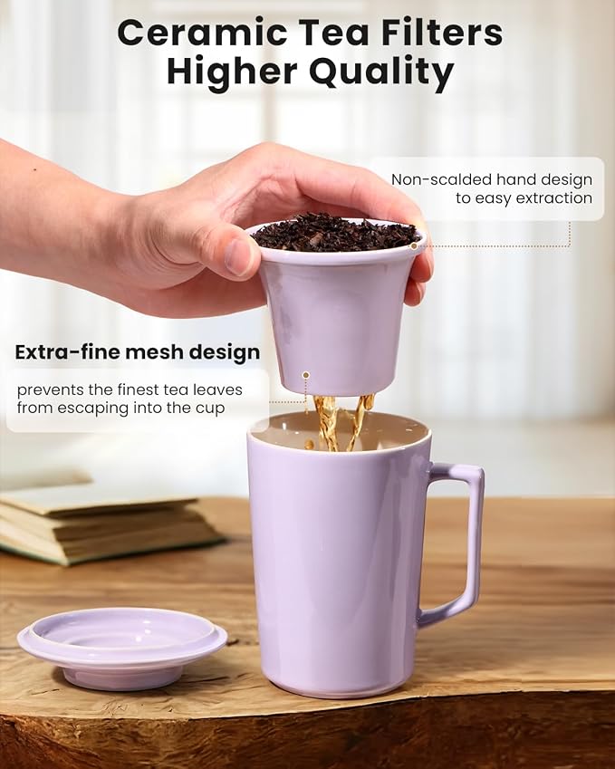 15 OZ Ceramic Tea Cup with Infuser and Lid, Tea Mug with All-Porcelain Strainer - Image 2