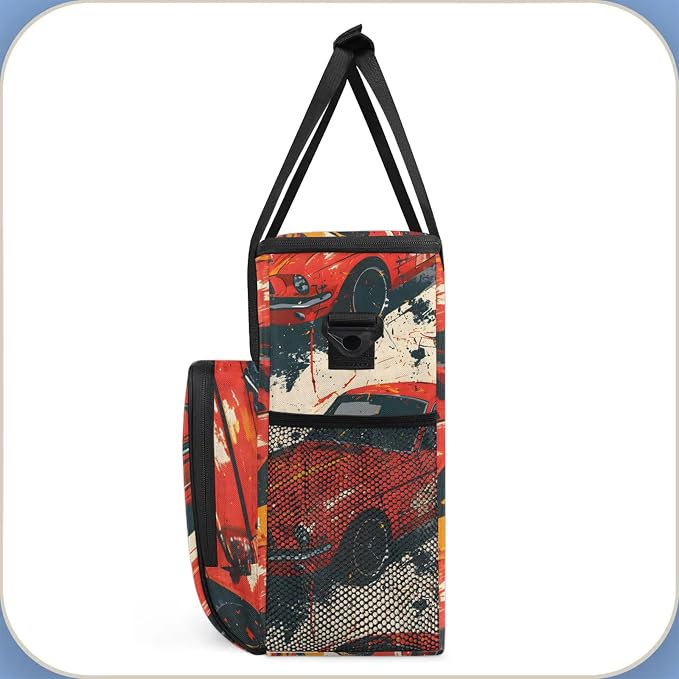 Vintage Red Racing Car Coffee Maker Carring Bag, Large Insulated Storage - Image 4