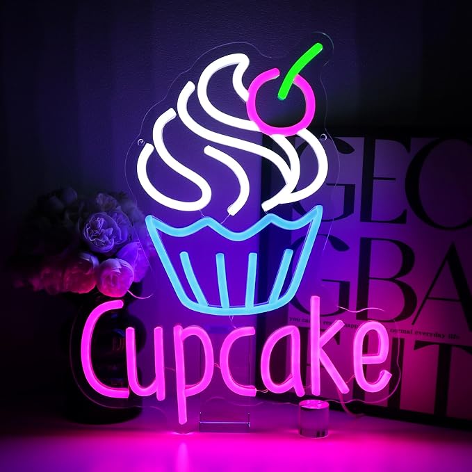 Cupcake Neon Sign for Wall Decor, 14.96''x 12.6'' Led Sign for Business by PMCVYH