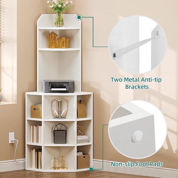 YITAHOME Corner Shelf with USB Ports & Outlets, Modern Corner Storage Cabinet - Image 4