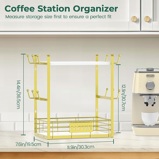 EsLuker.ly Coffee Mug Cup Holder Tree Bar Station Organizer, 2 Tier Mug Stand - Image 2