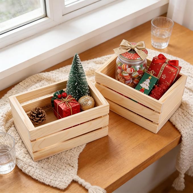 Penitue 6pcs Small Wooden Crates, Rustic Wood DIY Crafts Crate Basket Nesting - Image 5