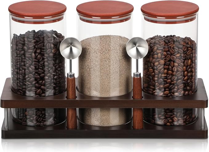 Suclain 3 Pcs Glass Coffee Bean Container 44 oz Airtight Coffee Canister by Suclain