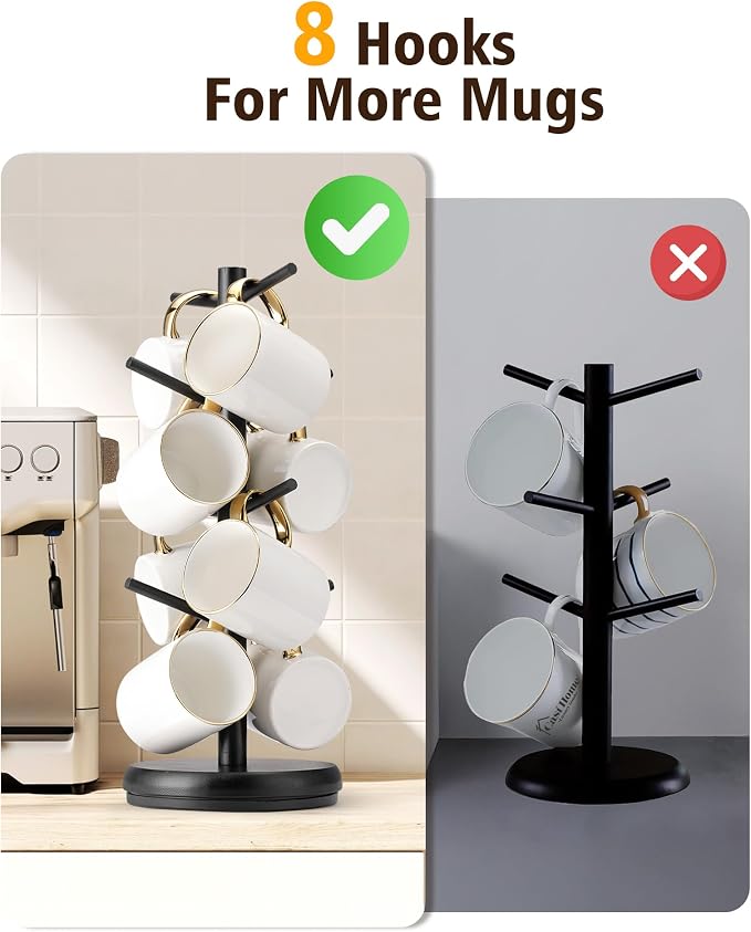 Lorbro Coffee Mug Tree, 360° Rotated Mug Holder - Image 4