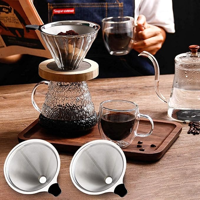 Pour Over Coffee Filter 2PCS, Stainless Steel Coffee Filter, Paperless Reusable - Image 5
