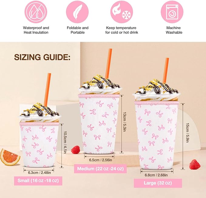 3 Pack Iced Coffee Cup Sleeve for Large Sized Cups, Reusable Neoprene Iced - Image 2