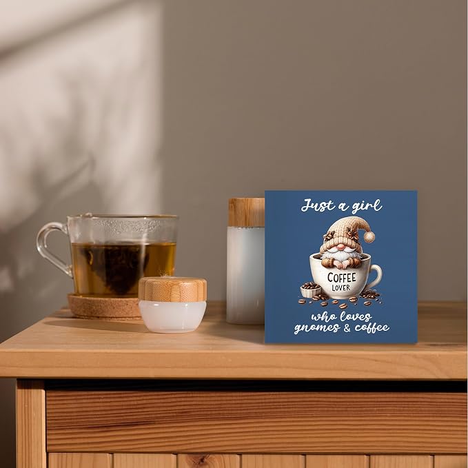 Rustic Coffee Gnomes Blue Wood Box Sign Desk Decor, Drink Lovers Who Loves - Image 2
