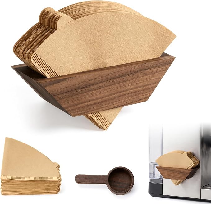 Magnetic Coffee Filter Holder Set, Walnut Wood Cone Coffee Filter Storage by Ferrochef