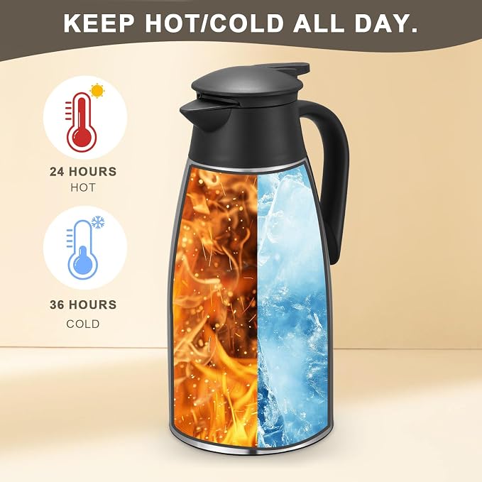 TIPTAP 70oz Thermal Coffee Carafe, Stainless Steel Insulated Vacuum Coffee - Image 3