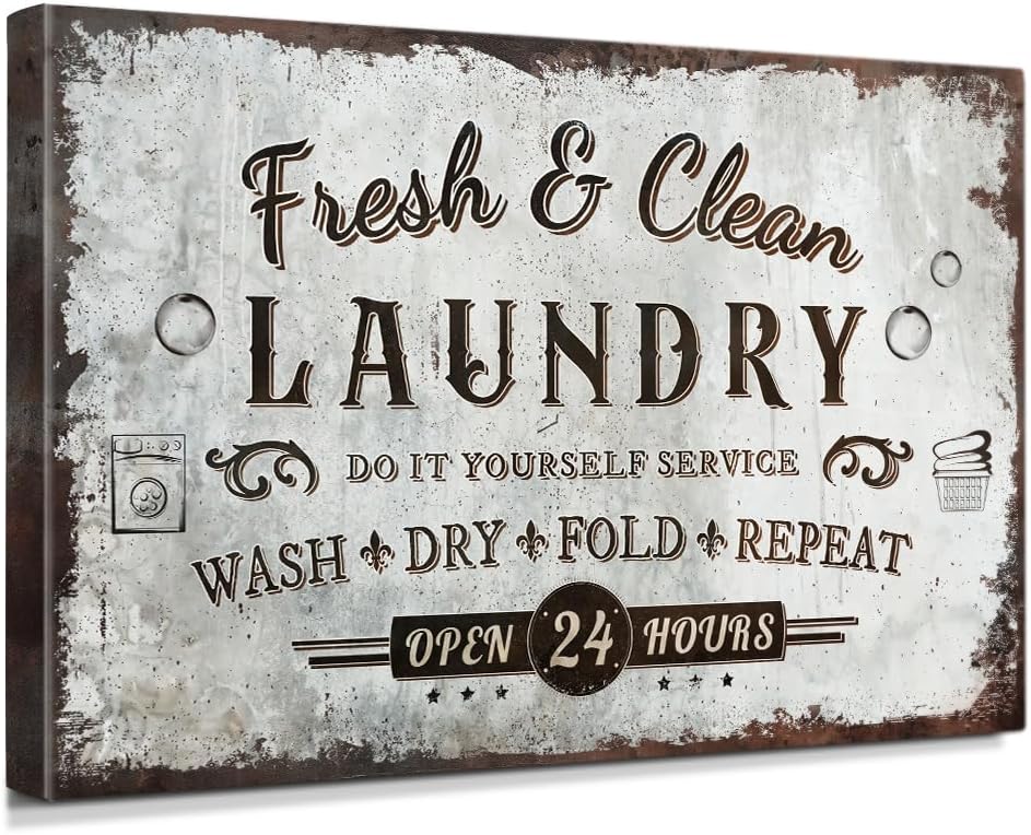 IPIC - Rustic Laundry Sign Wash Dry Fold Repeat, Large Canvas Wall Art by IPIC
