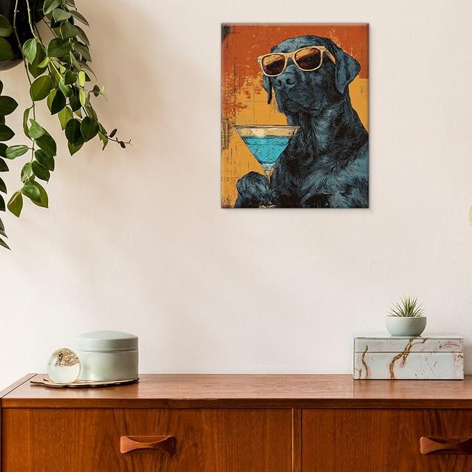 Vintage Dog Kitchen Wall Art Print Funny Labrador Drinking Poster Painting Wall - Image 4