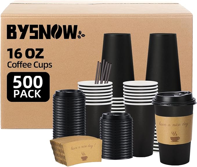 BYSNOW 500 pack 16 oz Disposable Coffee Cups by BYSNOW