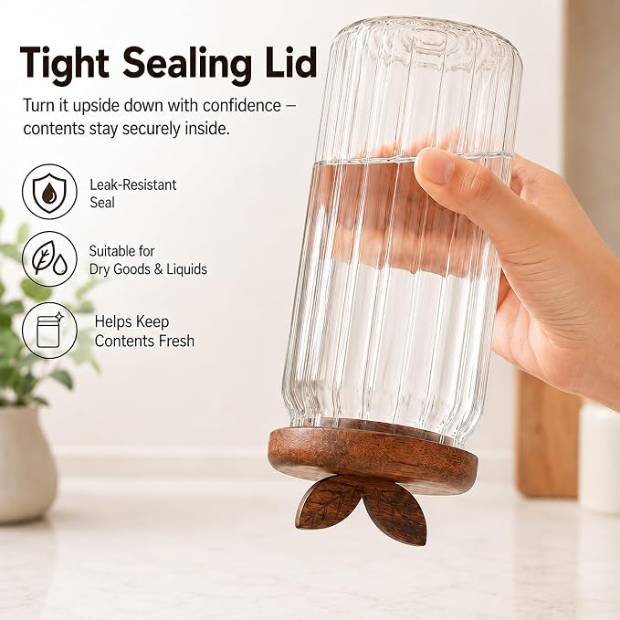 Airtight Coffee Sugar Canister Set, 2 × 34 floz Acacia Coffee Grounds Container - Image 7
