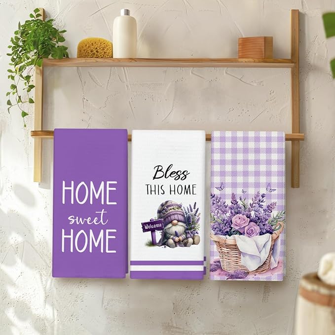 WwongxianB Lavender Kitchen Towels Decorative Set of 3, Rustic Purple Floral - Image 3