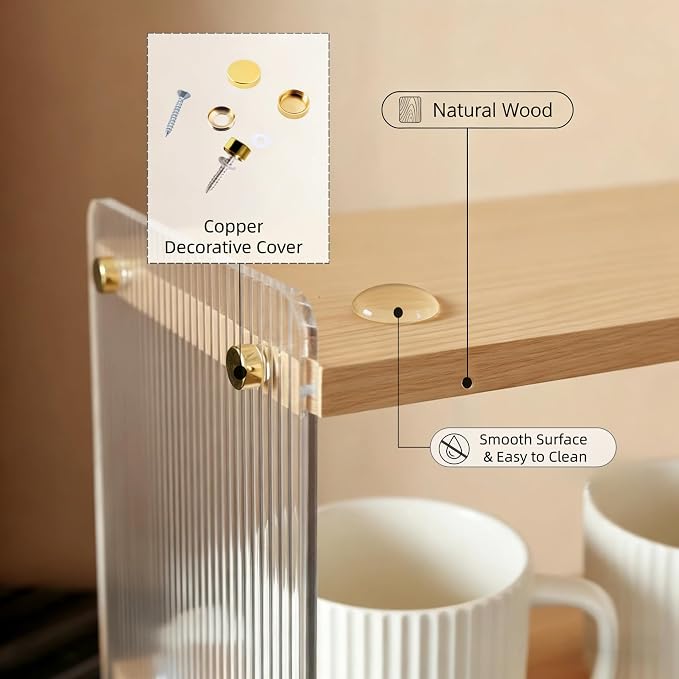 Coffee Station Organizer 2 Tier, Solid Wood Mug Shelffor Coffee Bar, Matcha - Image 4