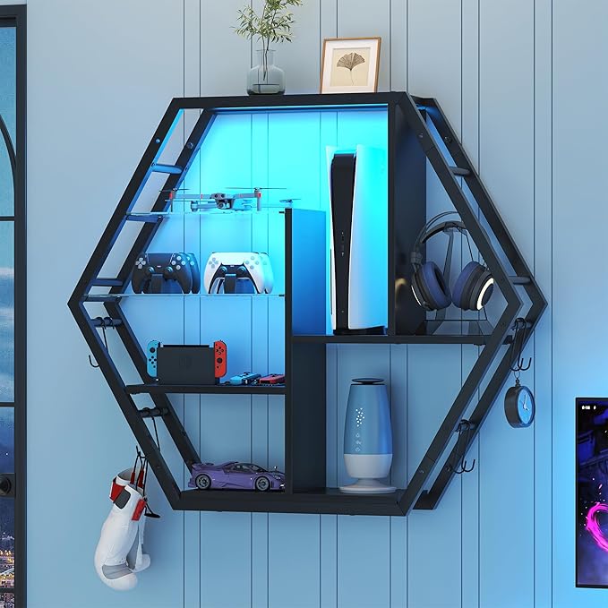 kepptory 39" Wide LED Gaming Floating Shelves, 5 Tier Wall Mounted Shelves by kepptory