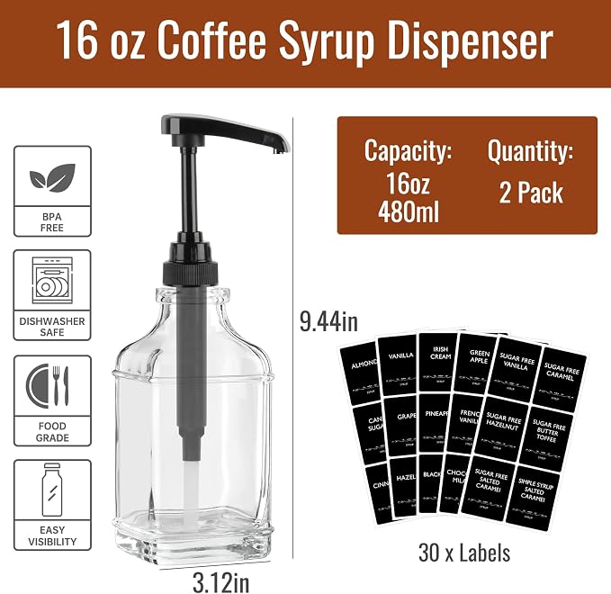 STARSIDE 16 oz Coffee Syrup Dispenser, Syrup Dispenser - Image 2