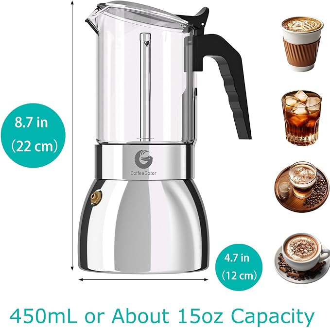 Coffee Gator 9 Cup Moka Pot, 15oz Stovetop Espresso Maker - Image 4