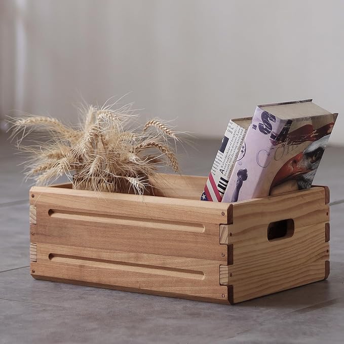 4 Pack Wooden Storage Bins of 16"x12"x6.25".Durable Open Solid Wood Box w/ - Image 4