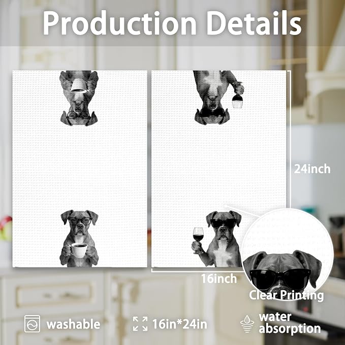 Boxer Dog Gifts Coffee Wine Kitchen Towels Set of 2, Gifts - Image 7